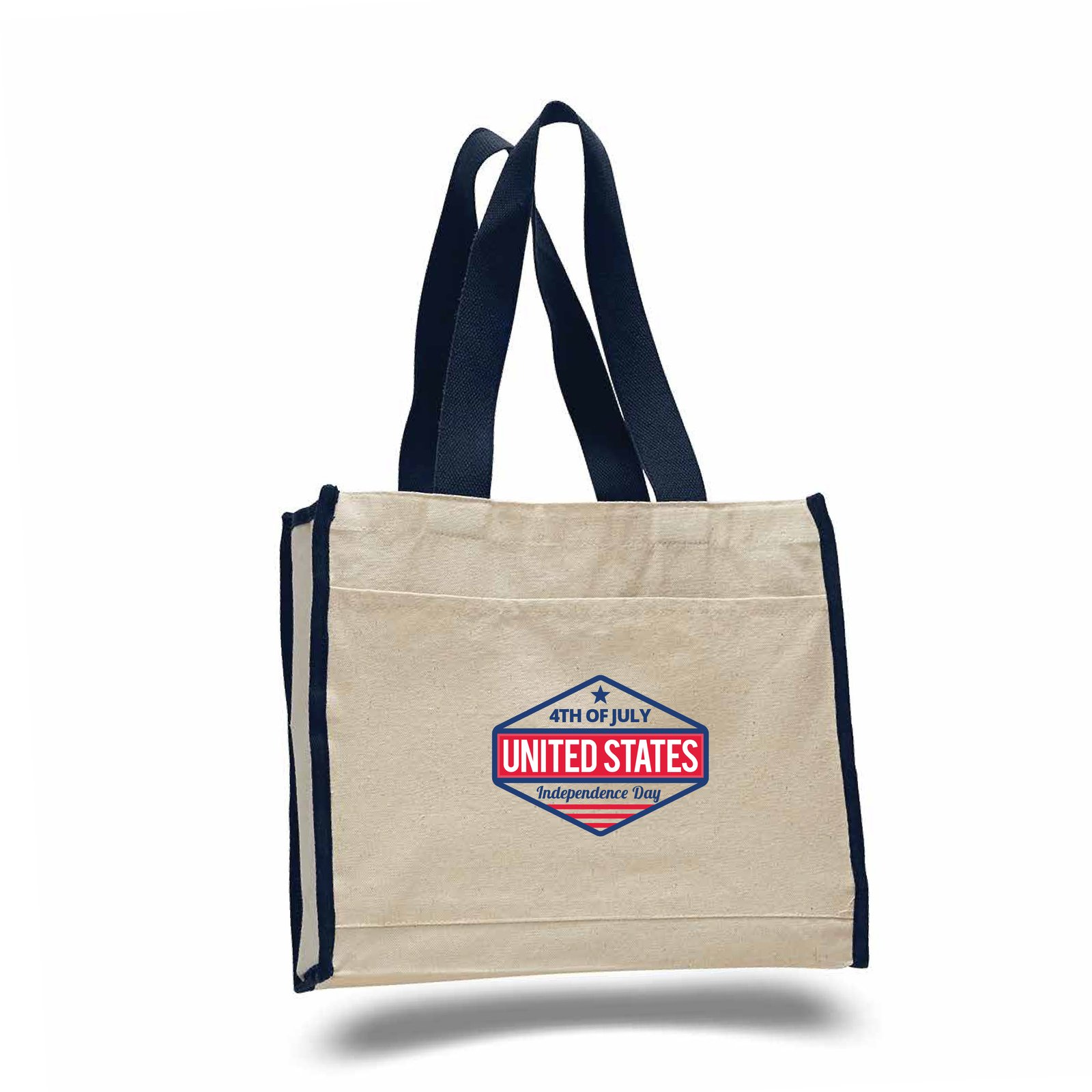 Canvas Gusset Tote Bag w/ Color Handles